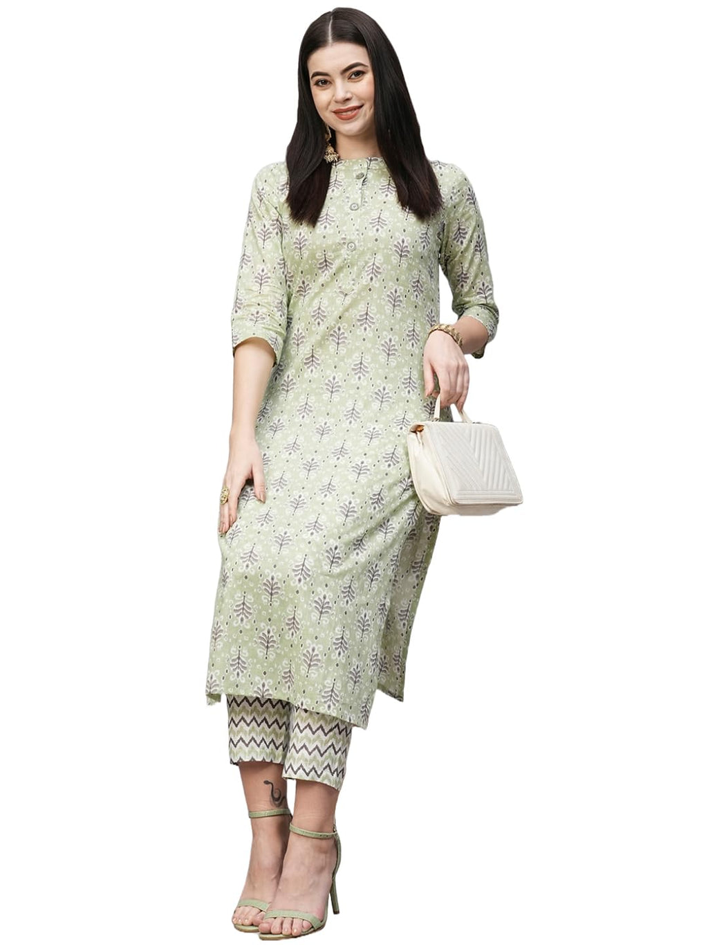 ANNI DESIGNER Womens Cotton Blend Straight Printed Kurta with Pant (Babita Green_XXL_Green_XX-Large)
