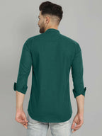 ROYALSCOUT Mens Cotton Blend Full Sleeve Short Kurta with Mandarin Collar Green