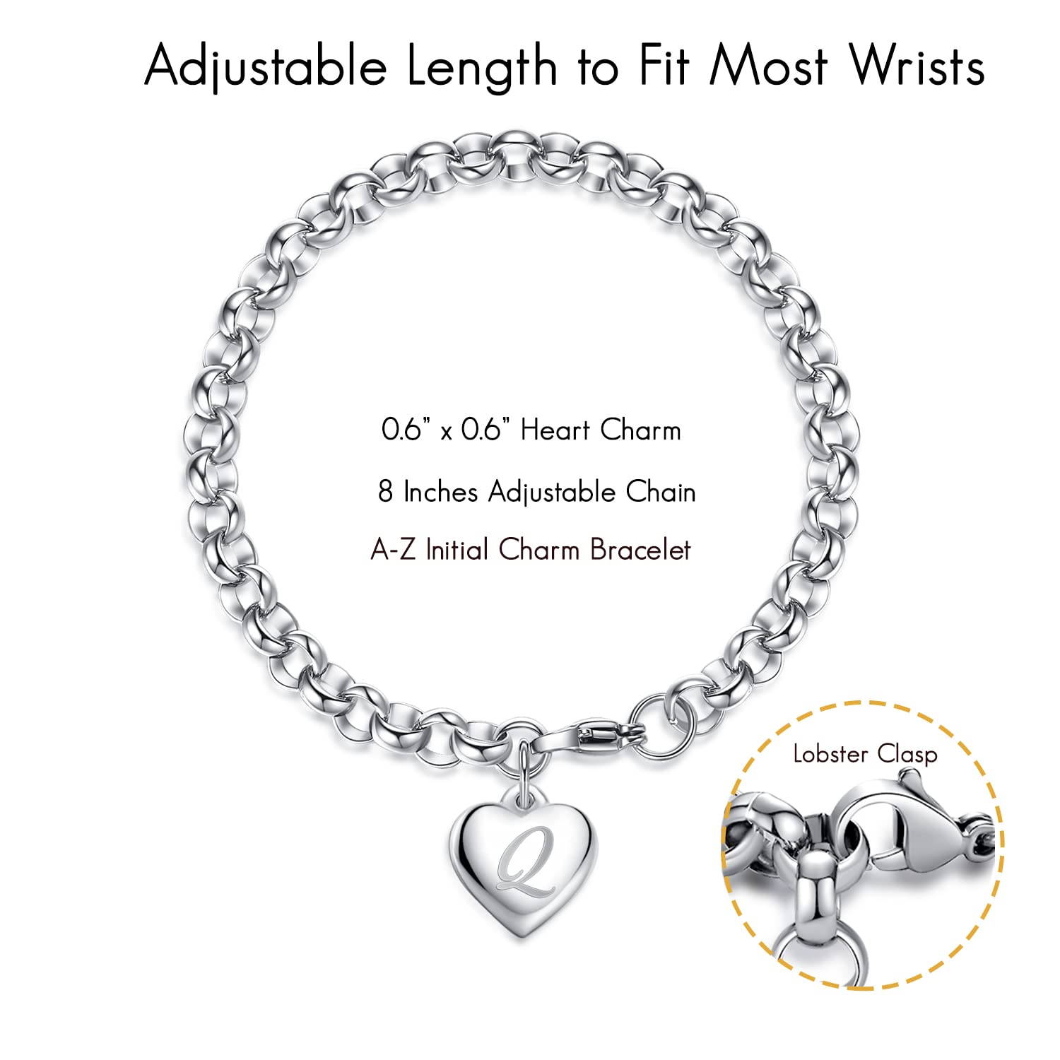 TONY & SANDY Charm Bracelets for Girls Initial Heart Bracelets Women Teen Girls Gifts Idea Birthday Jewelry Stainless Steel Lett