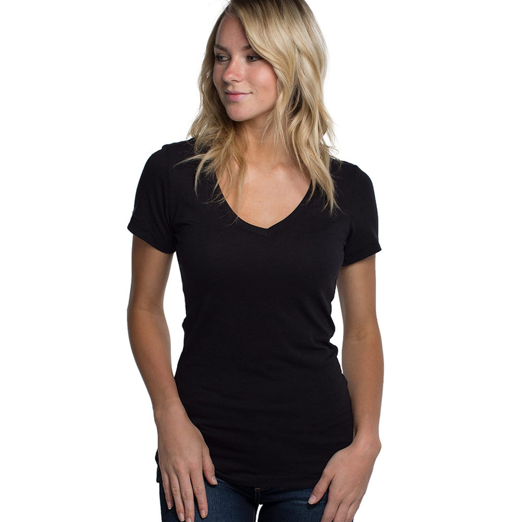 Bamboo V-Neck Tee - Black by Cariloha for Women - 1 Pc T-Shirt (2XL)