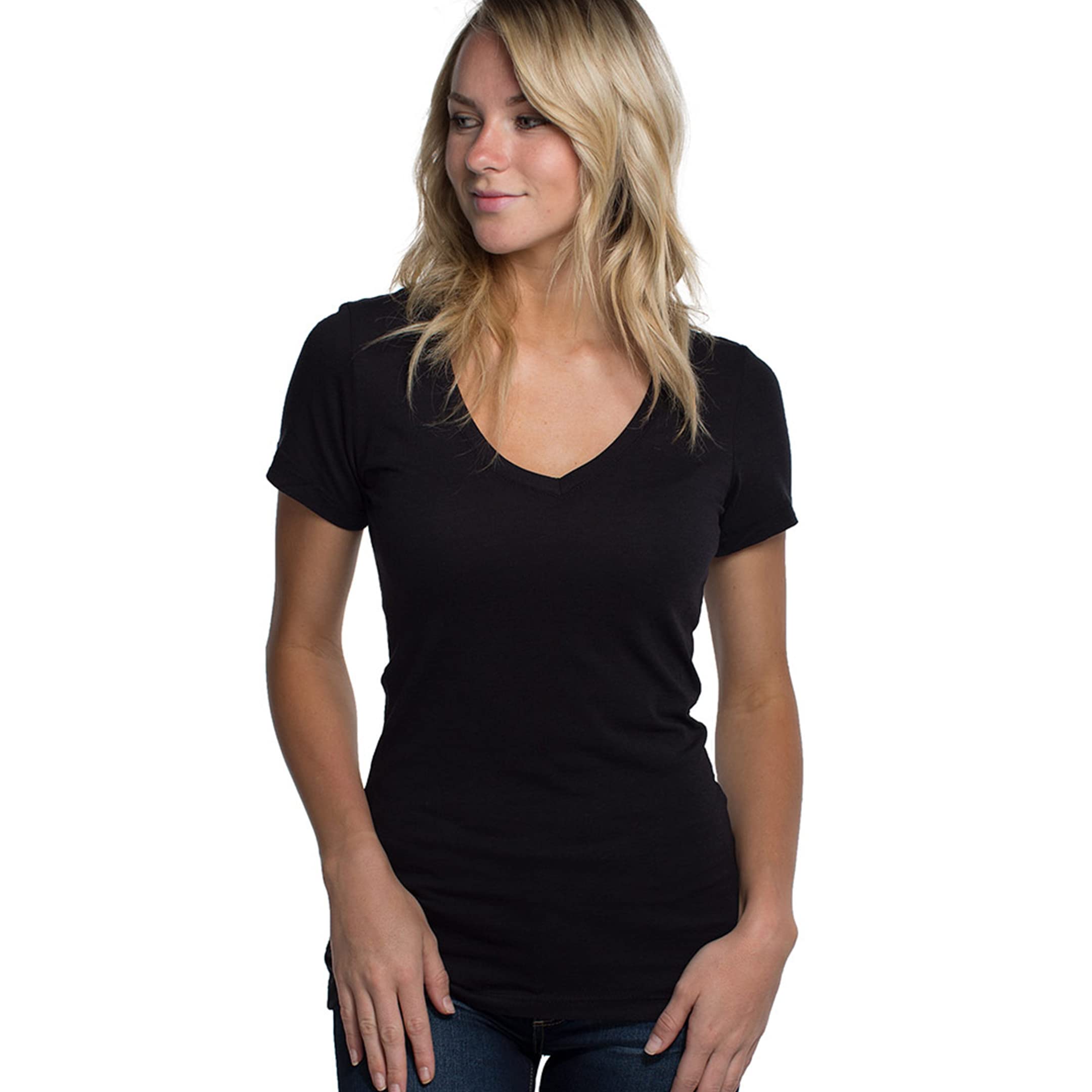 Bamboo V-Neck Tee - Black by Cariloha for Women - 1 Pc T-Shirt (2XL)