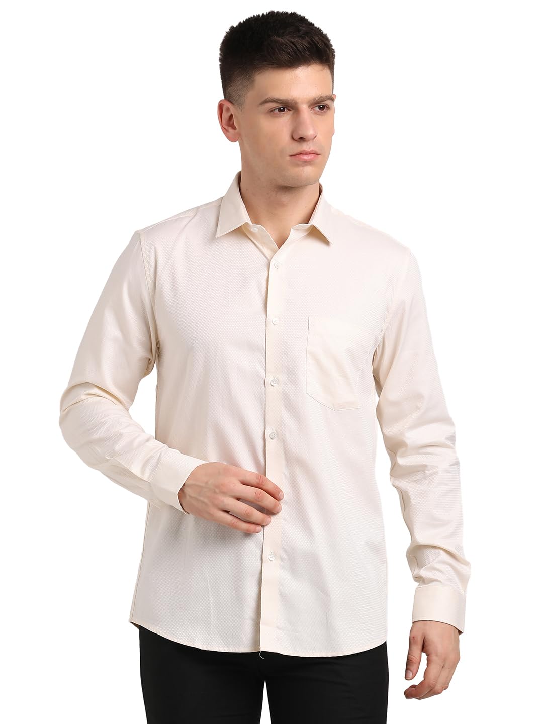Turtle Men 100% Cotton Dobby Slim Fit Beige Formal Shirt