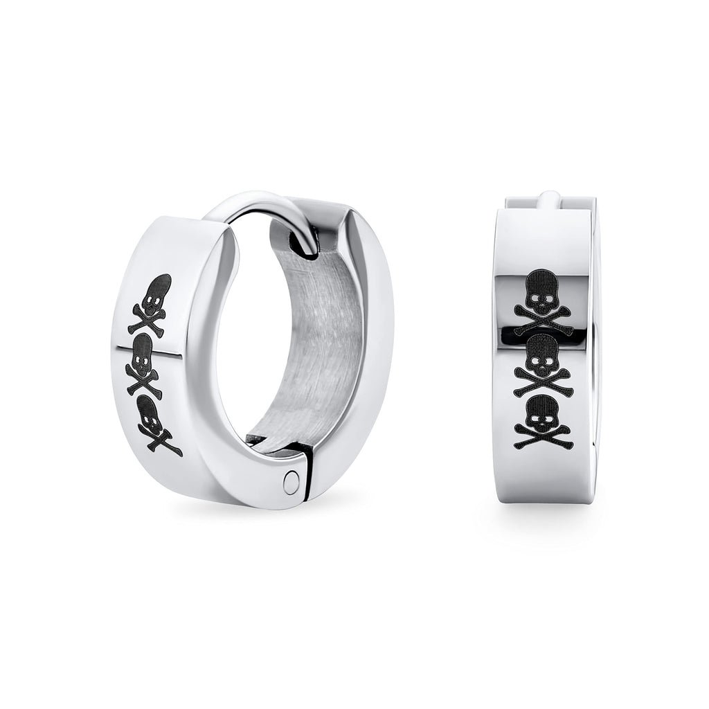 Unisex Biker Jewelry Small Halloween Skull Hoop Kpop Huggie Earrings For Men Women Teen Silver Tone Stainless Steel