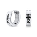Unisex Biker Jewelry Small Halloween Skull Hoop Kpop Huggie Earrings For Men Women Teen Silver Tone Stainless Steel