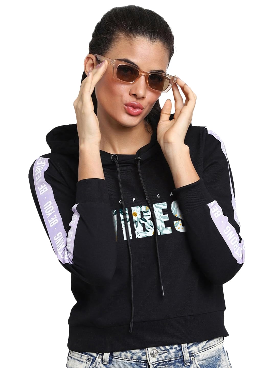 Bewakoof Women Solid Full Sleeve Blue Hood Hoodies