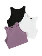 Toochki Tops for Woman | Spandex Top | Crop | Short | Western | for Jeans | Sleeveless | Stretchable | Pack of Three | Black-Whi