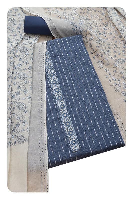 Soch Women Cotton Blend Woven Design Unstitch Dress Material with Thread Work