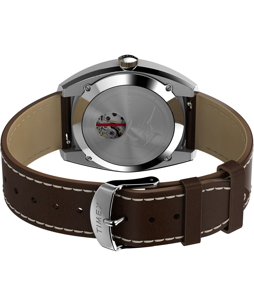Timex Men's Marlin Sub-Dial Automatic 39mm Watch - Brown Strap Silver-Tone Dial Stainless Steel Case