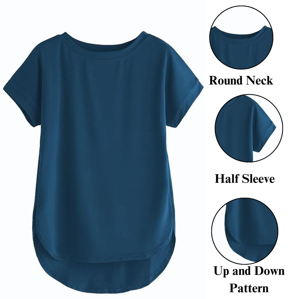 Fabricorn Womens Plain Round Neck Up Down Regular Fit Tshirt