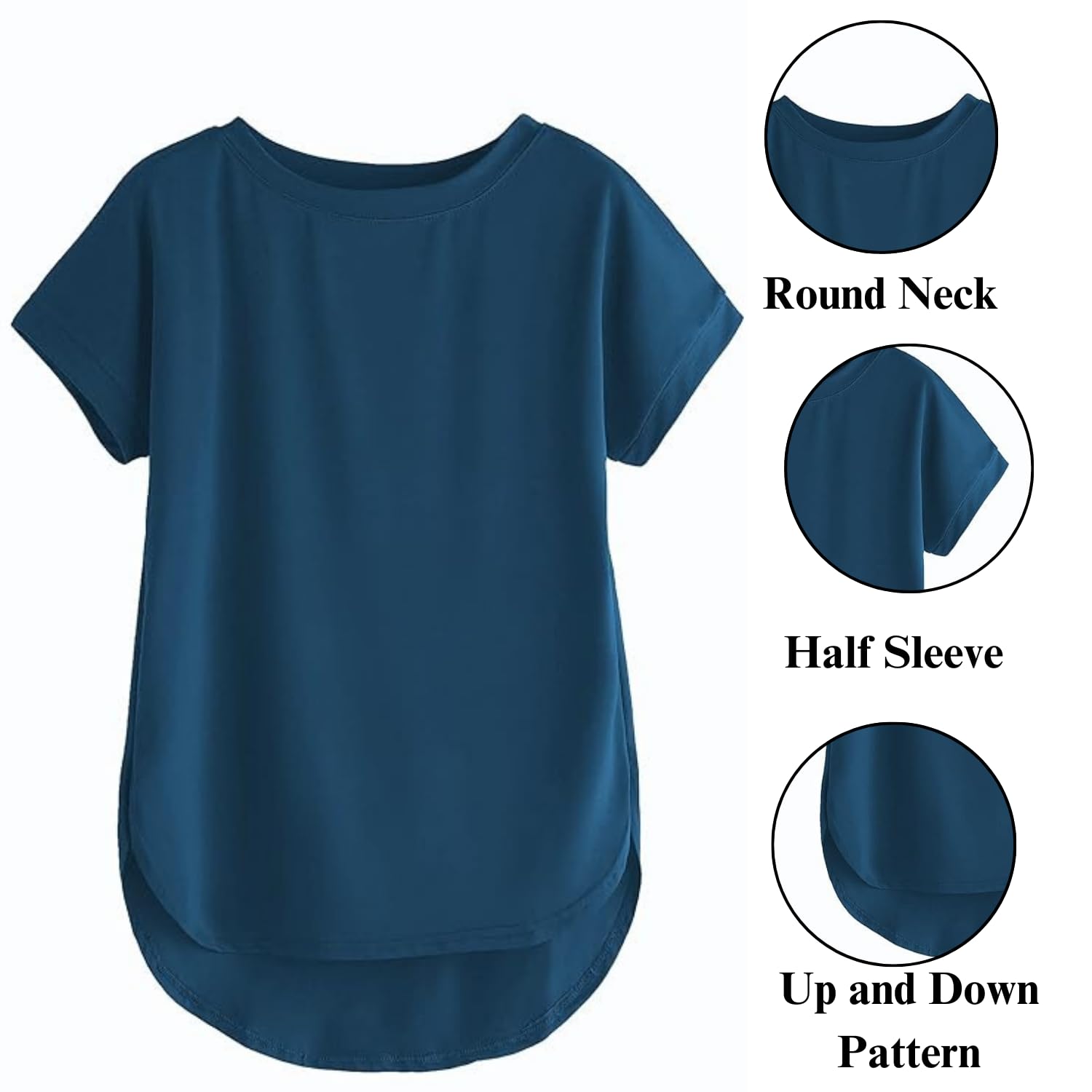 Fabricorn Womens Plain Round Neck Up Down Regular Fit Tshirt