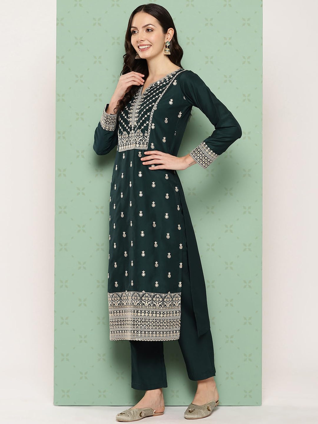 Libas WomenS Silk Kurta Sets (48079_Green