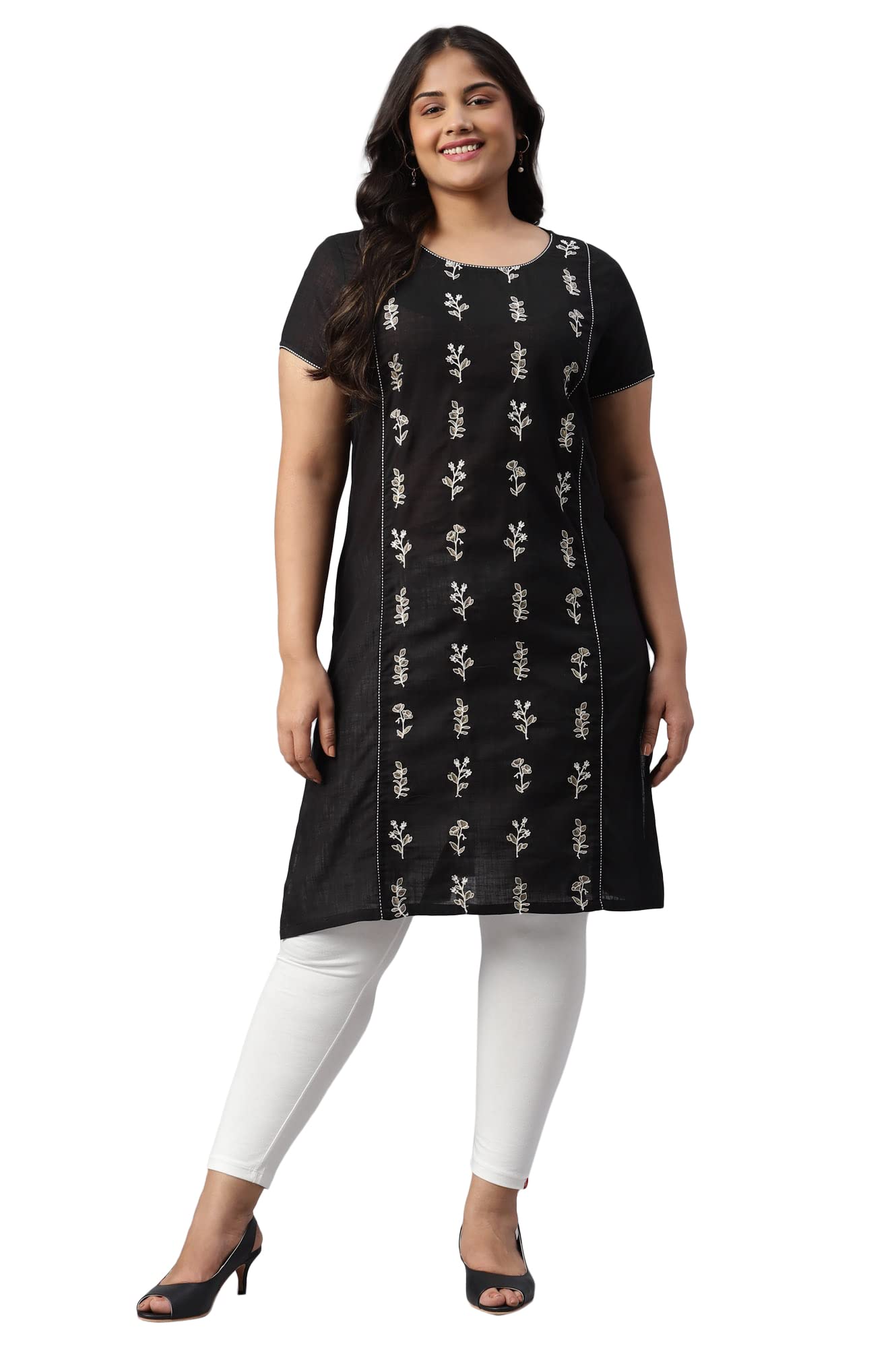 Aurelia WomenS Black Cotton Solid Straight Kurta_22Aua13344P-604577_3Xl