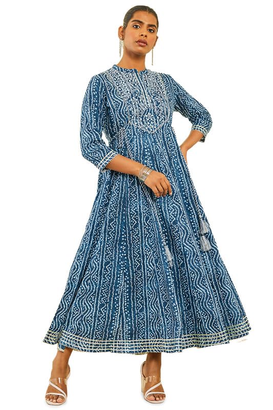 Soch Women Cotton Bandhani Print Ankle-Length Dress Kurta