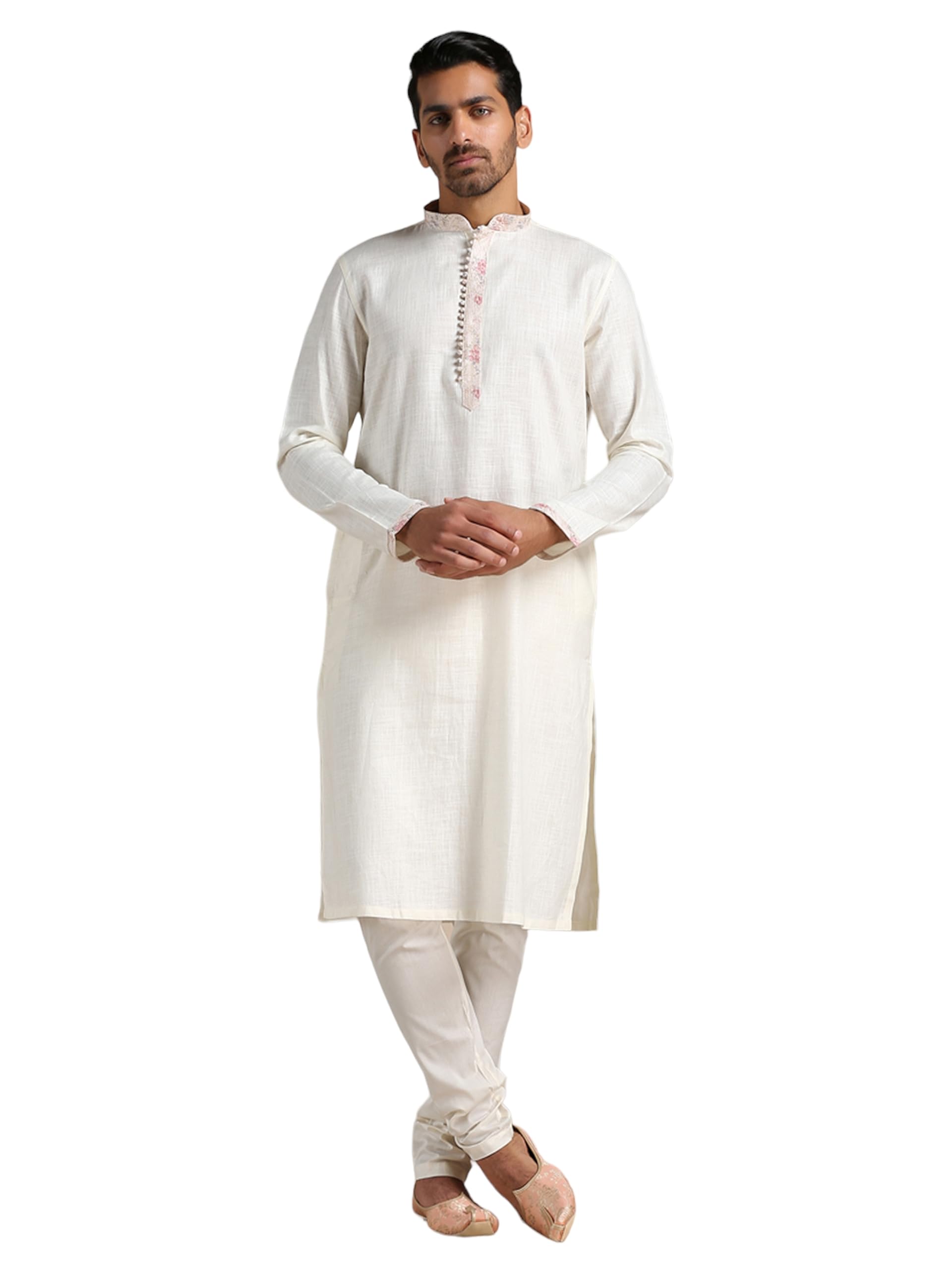 Manyavar MenS Cotton Regular Fit Traditional Full Sleeves Kurta Payjama Set (Cream, L)