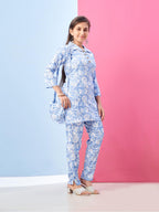Aarika Girls Casual Wear Sky Blue Colour Floral Print Polyester Co-ord Set-8-15 Years (KP-TR-K-951)