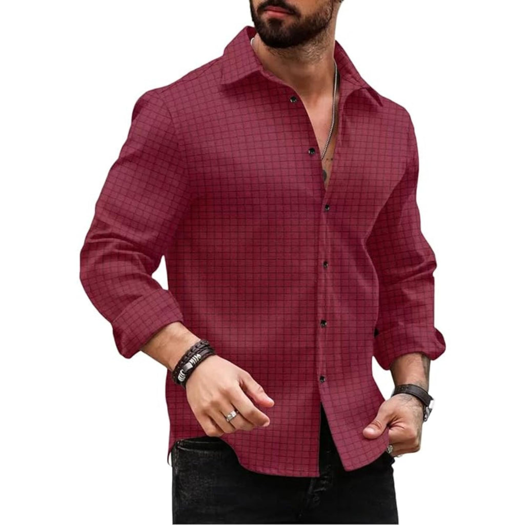 Deelmo MenS Regular Fit Button Down Dress Shirts Textured Long Sleeve Casual Hawaiian Shirt