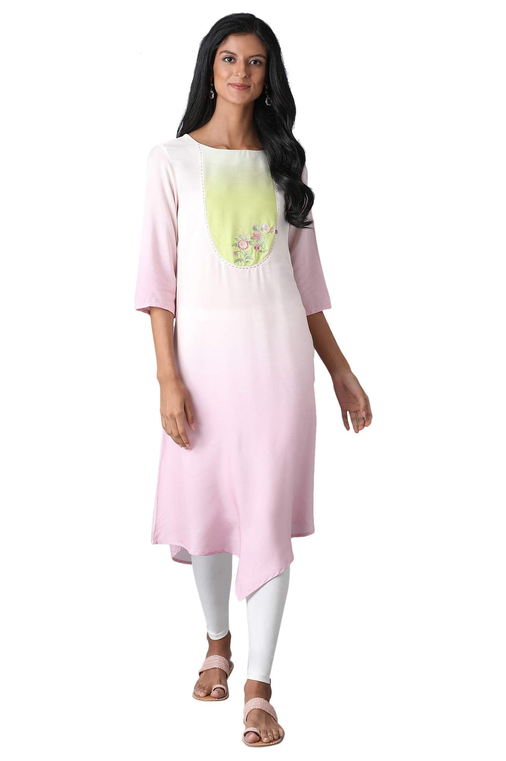 W For Woman Bubblegum Pink Asymmetric Kurta