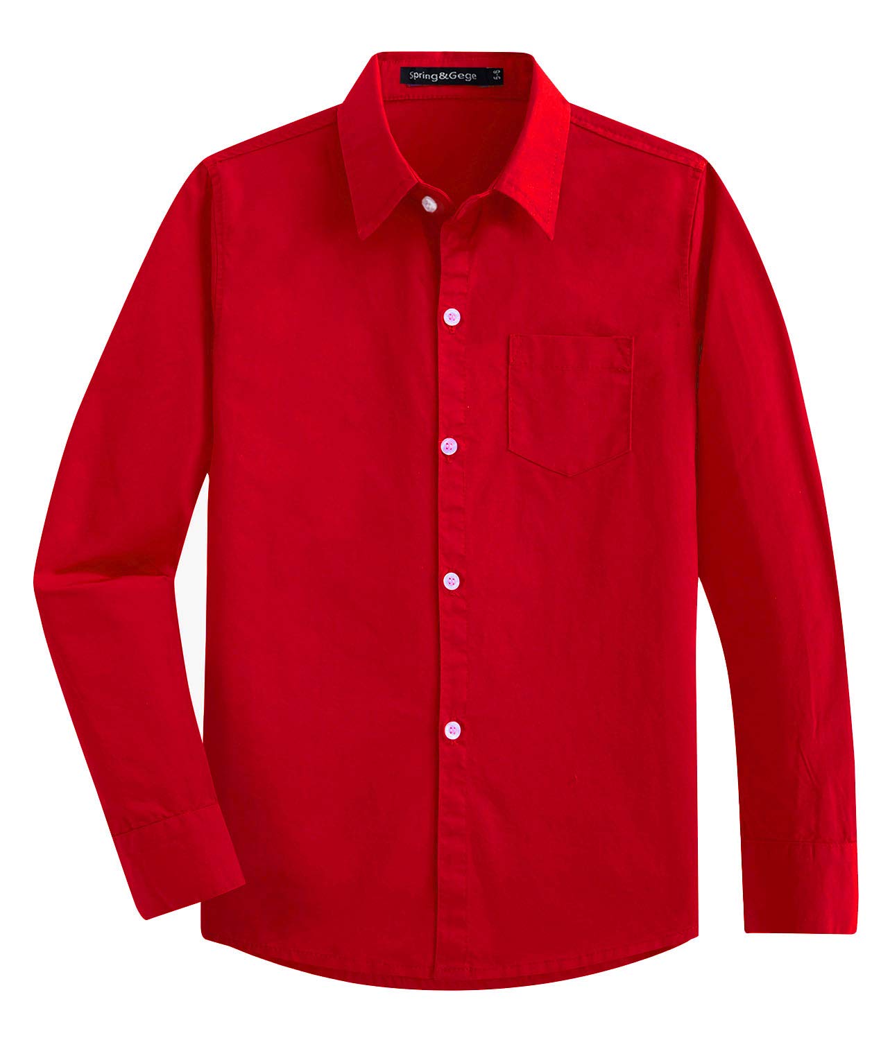 Springgege Boys Long Sleeve Dress Shirts Formal Uniform Woven Solid, Red, 5-6 Years