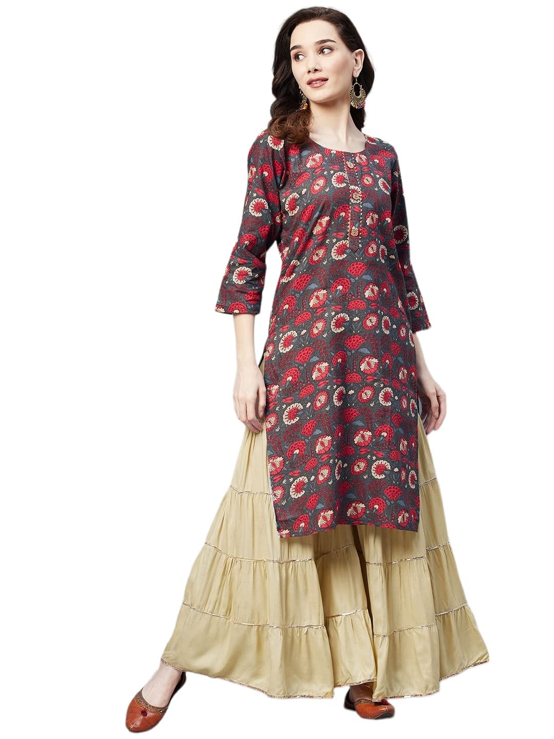 Aarika Womens Grey Color Floral Print Kurti(KURTI-W-SM-7062-GREY-XL)