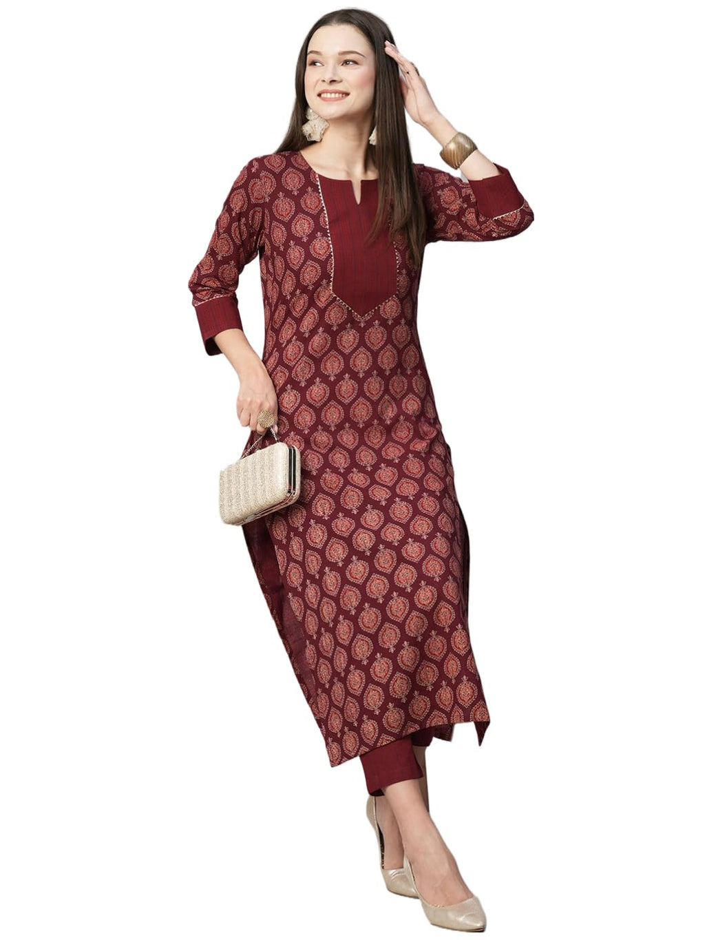 ANNI DESIGNER Womens Cotton Blend Straight Printed Kurta with Pant (Garima Maroon-NW_M_Maroon_Medium)