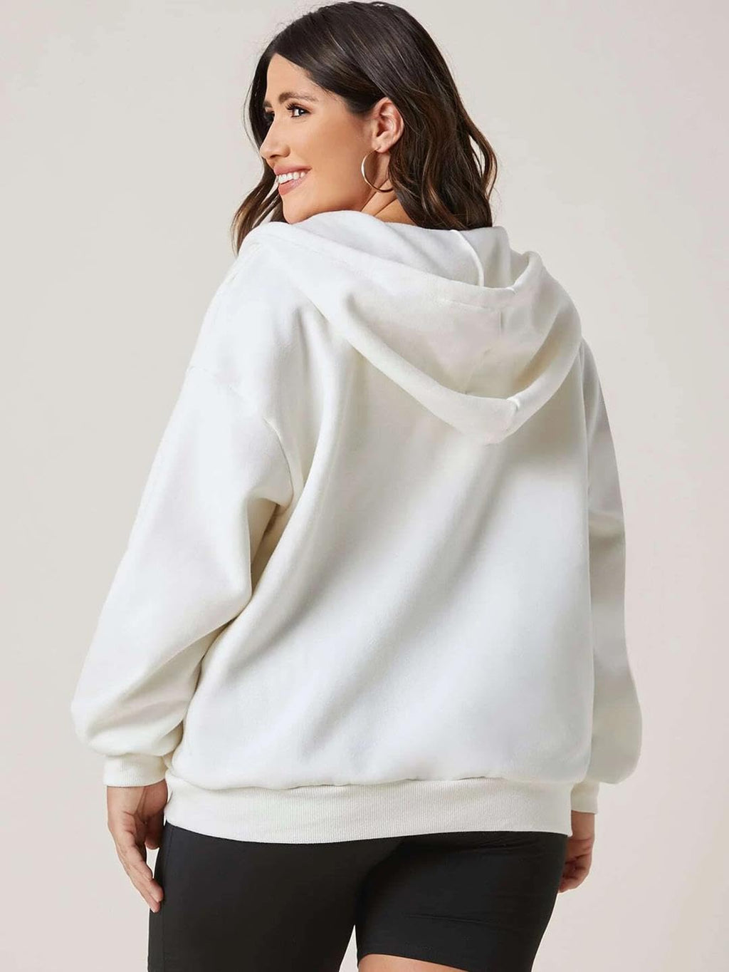 Kotty Full Sleeve Solid Women Plus Size Hooded Sweatshirt Off White