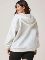 Kotty Full Sleeve Solid Women Plus Size Hooded Sweatshirt Off White