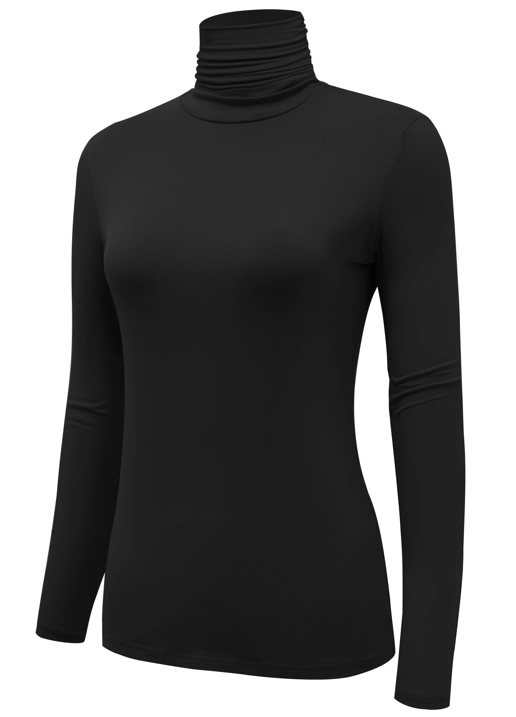 AUHEGN Womens Long Sleeve Turtleneck Lightweight Slim Active Shirts Black Medium