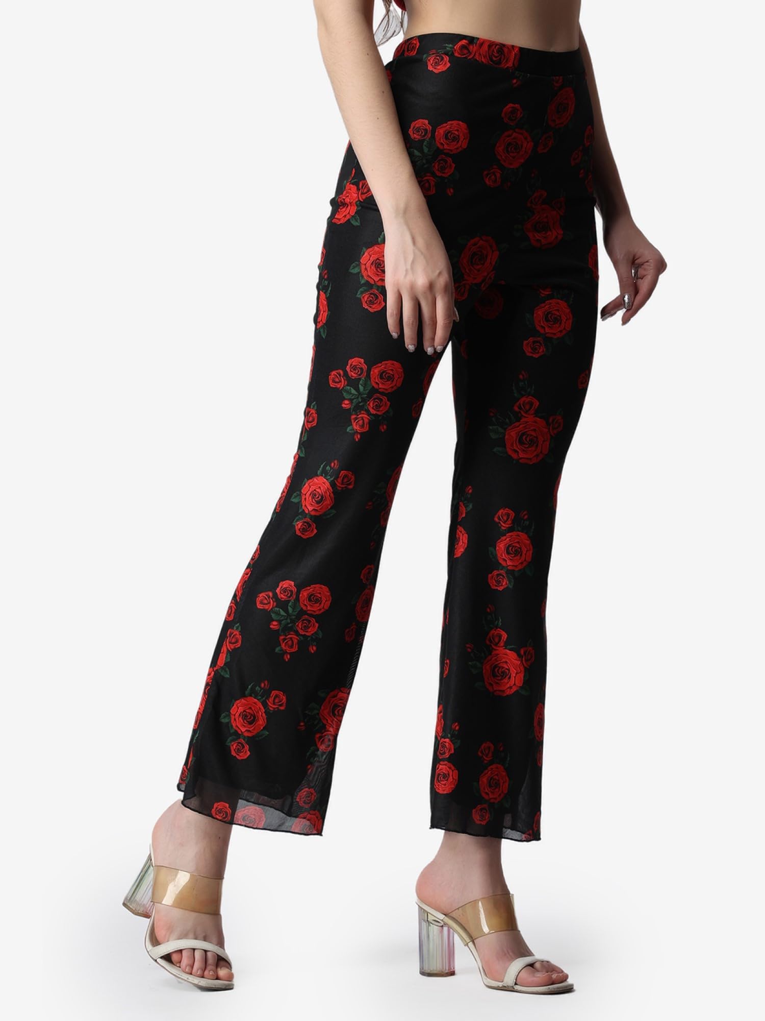 POPWINGS Casual Multi Colour Floral Print Bootcut Trouser for Women || Pull On Trouser for Women || Latest Stylish Western Regul