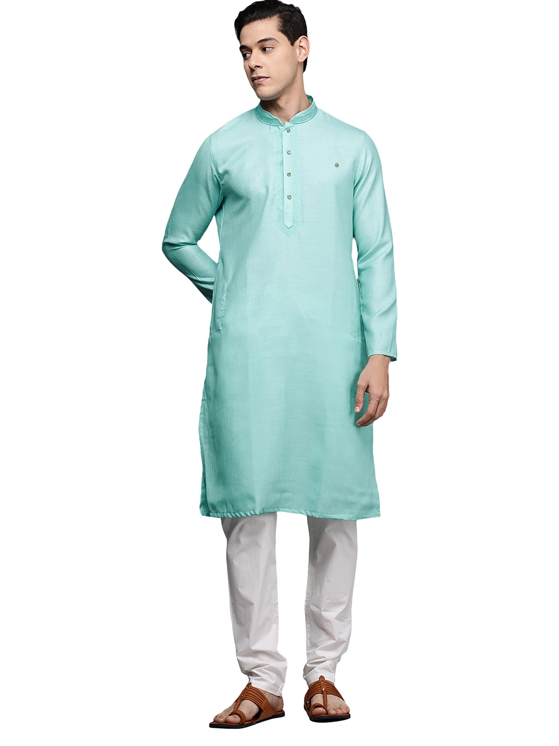 Manyavar Kurta Set for Men, Full Sleeves Mandarin Collar Ethnic Kurta Set For Diwali, Wedding, Party Blended Rayon (Maroon, XL)