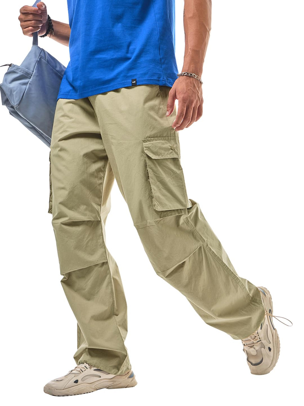 Bewakoof Mens Solid Oversized Fit Cotton Cargo Parachute Pants_629283_Brown_S