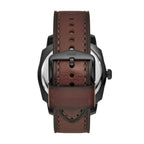 Fossil Men's Machine 49mm Quartz Stainless Steel and Leather Three-Hand Watch, Color: Black, Brown (Model: FS5972)