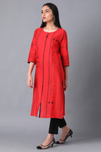 W Red Geometric Printed Cotton Blend Regular Kurta For Women
