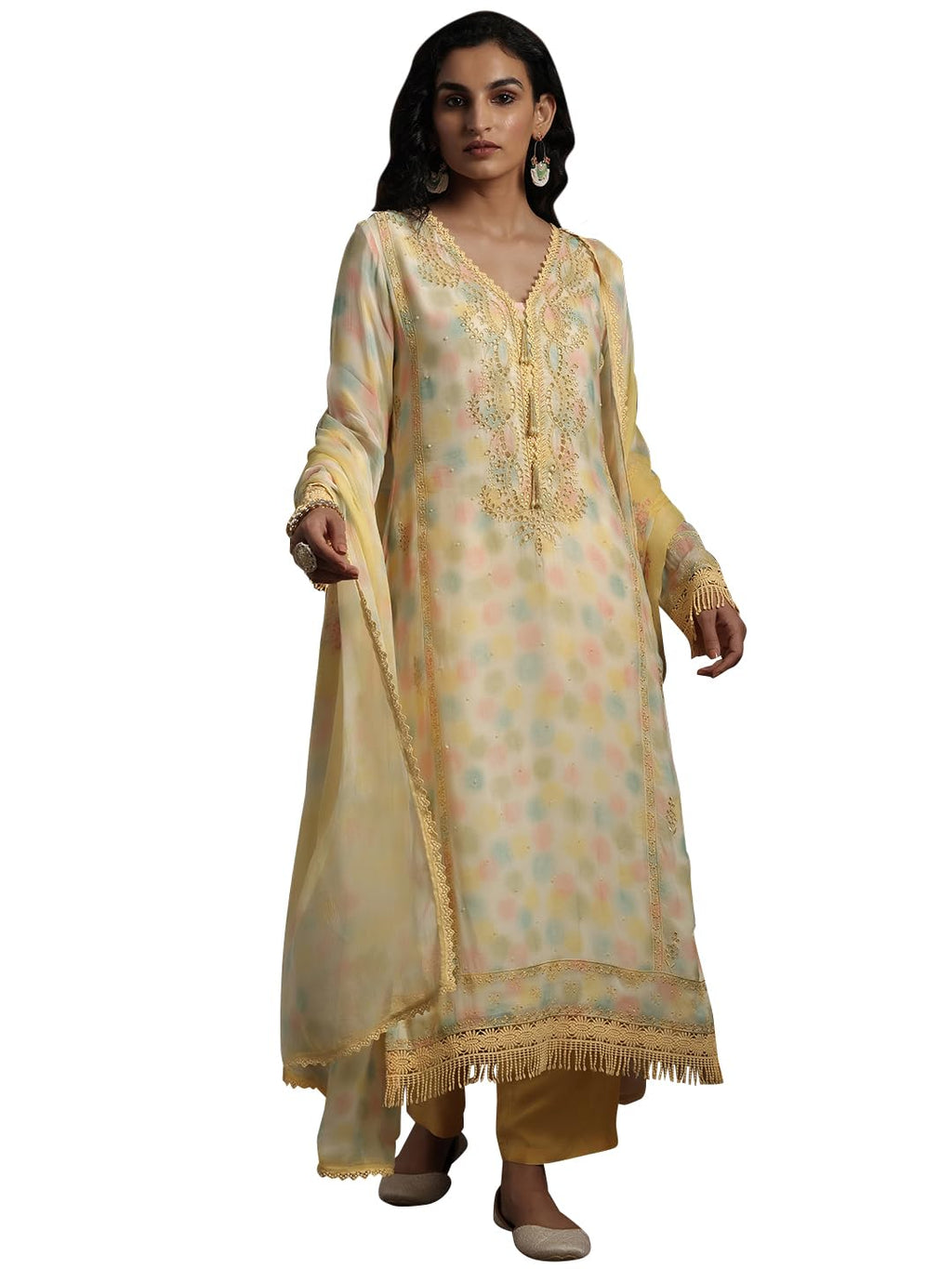 Libas Womens Organza Kurta Set (27268_Yellow