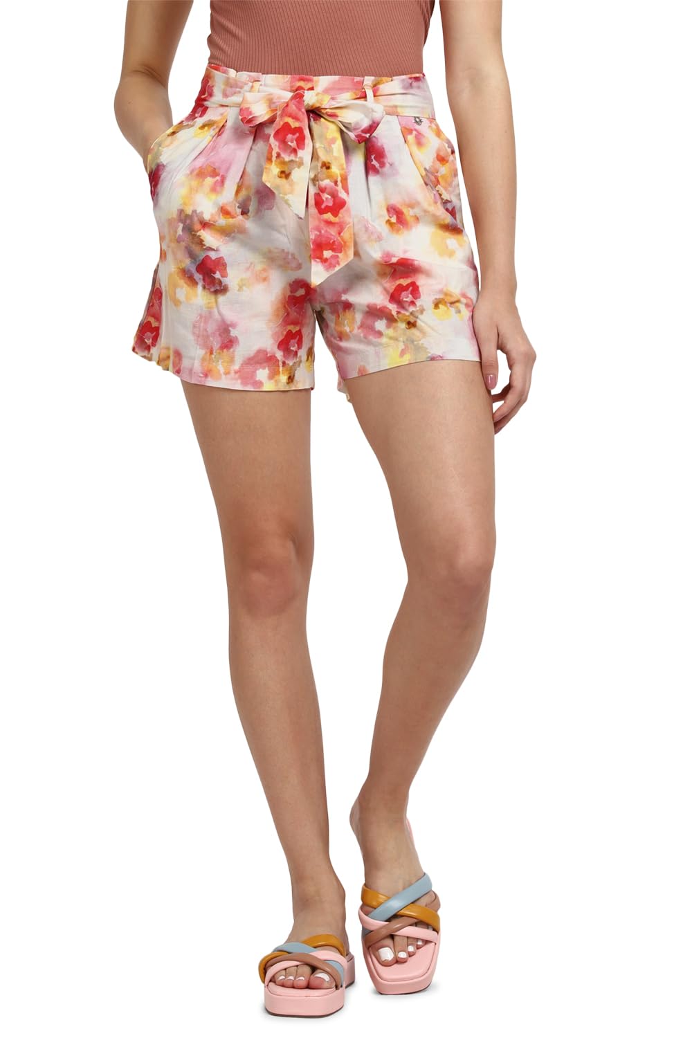 Allen Solly Women Regular Fit Printed Casual Cotton Linen Shorts