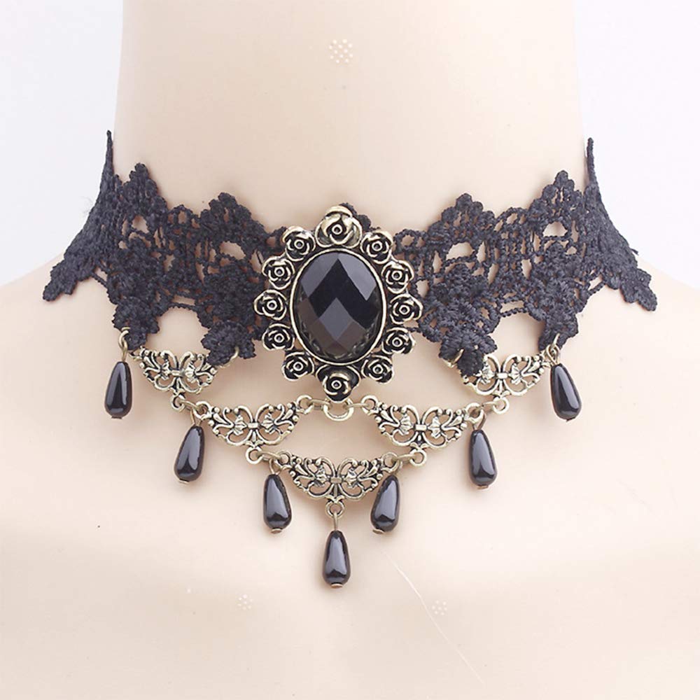 Dumcondy Halloween Elegant Sexy Women Girl Retro Gothic Punk Style Necklace Black Lace Neck Chain Collar Statement Choker Victor