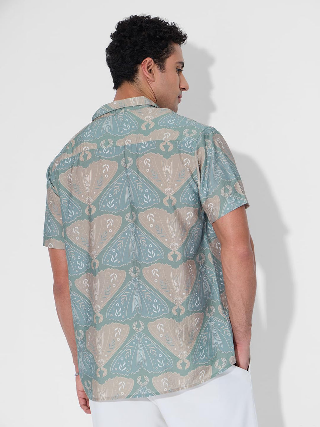 The Souled Store Holiday Shirt: Indie Men and Boys Short Sleeves Collared Neck Button Front Blue All Over Printed Cotton Blend R