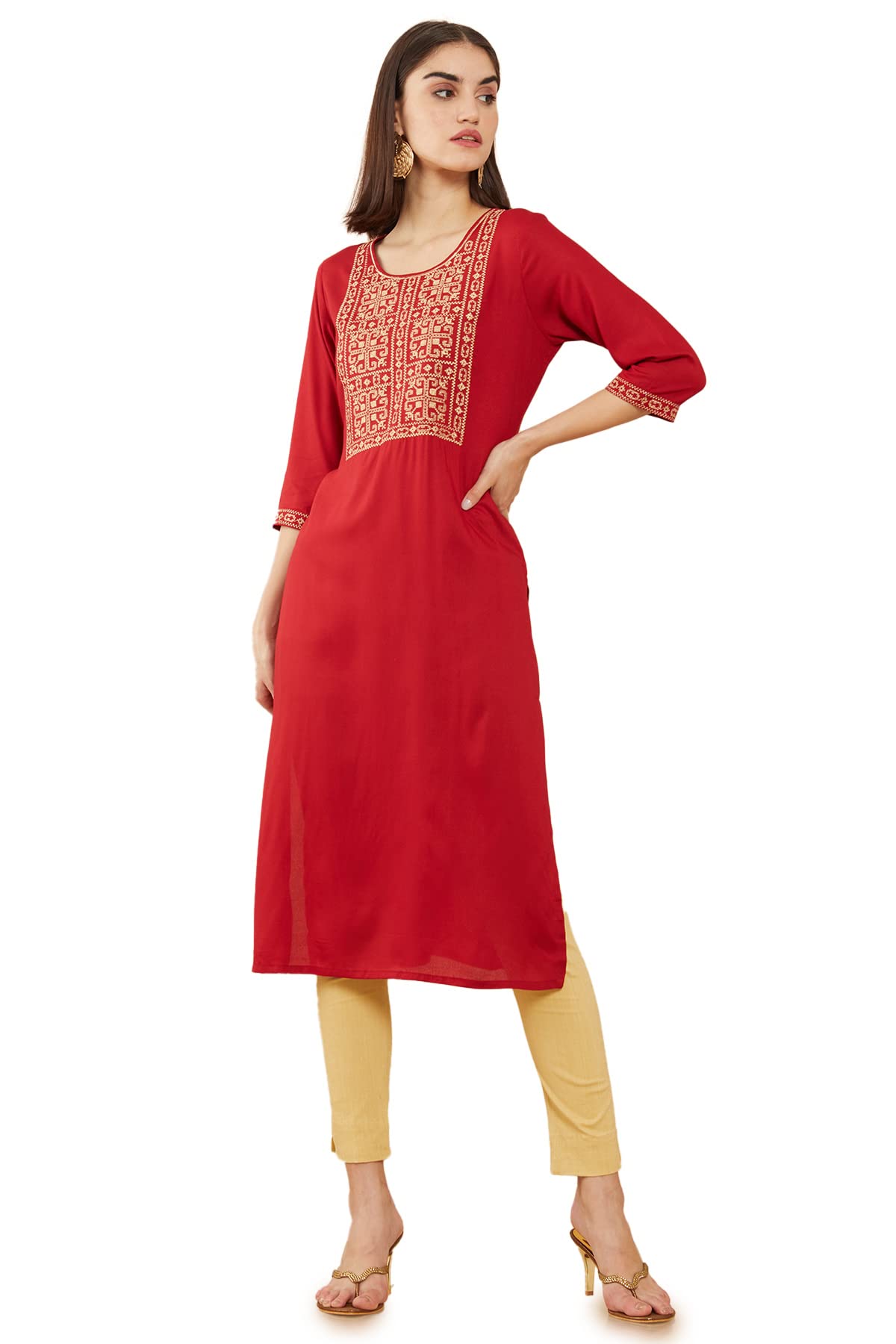 Soch Women Maroon Rayon Kurta
