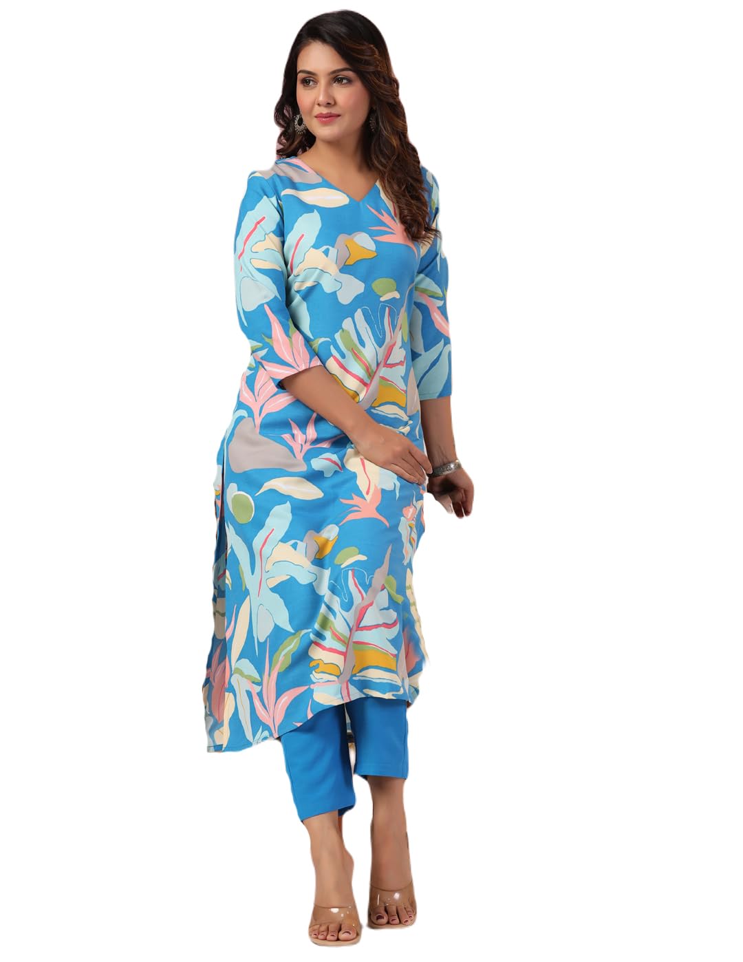 ANNI DESIGNER Womens Rayon Blend Straight Printed Kurta with Pant (Jonaki Blue-NW_4XL_Blue_XXXX-Large)
