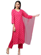 ANNI DESIGNER Women's Cotton Straight Kurta with Pant & Dupatta (SASI Pink_M_Pink_Medium)