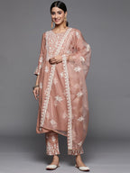 Varanga Women Mauve Embroidered Kurta Paired With Tonal Trouser And Dupatta  Elegant & Comfortable Ethnic Wear For Women, Perfec