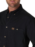 Wrangler Riggs Workwear Men's Logger Twill Long Sleeve Workshirt, Black, Medium