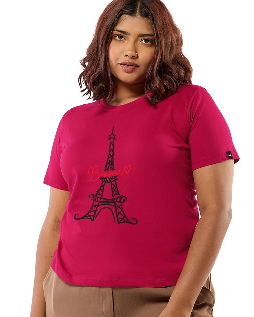 Bewakoof Womens Graphic Print Regular Fit Half Sleeve Round Neck Pure Cotton Plus Size T-Shirt_694239_Red_6XL