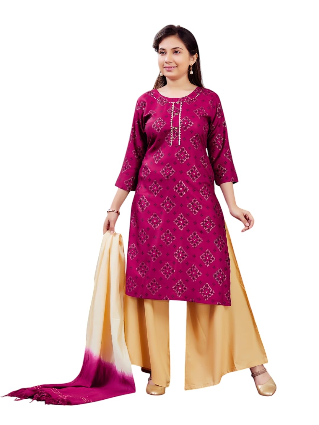 Aarika Girls Cotton Regular Tunic Shirt (KURTI-F-19_Maroon_36)