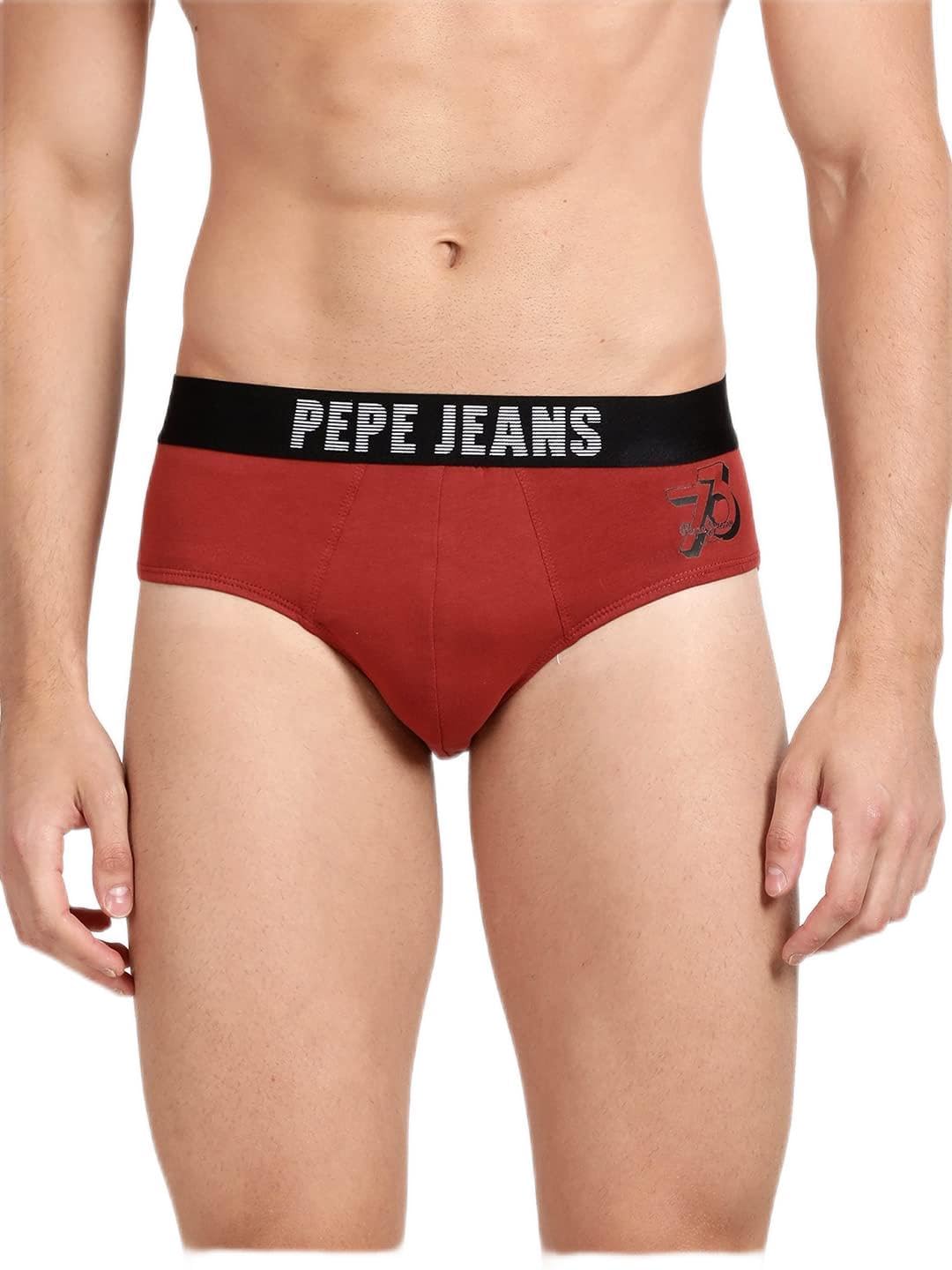 Pepe Jeans Cotton Blend MenS Briefs Regular Letter Print (Pack Of 1) (Opb07_Red, Maroon_M)