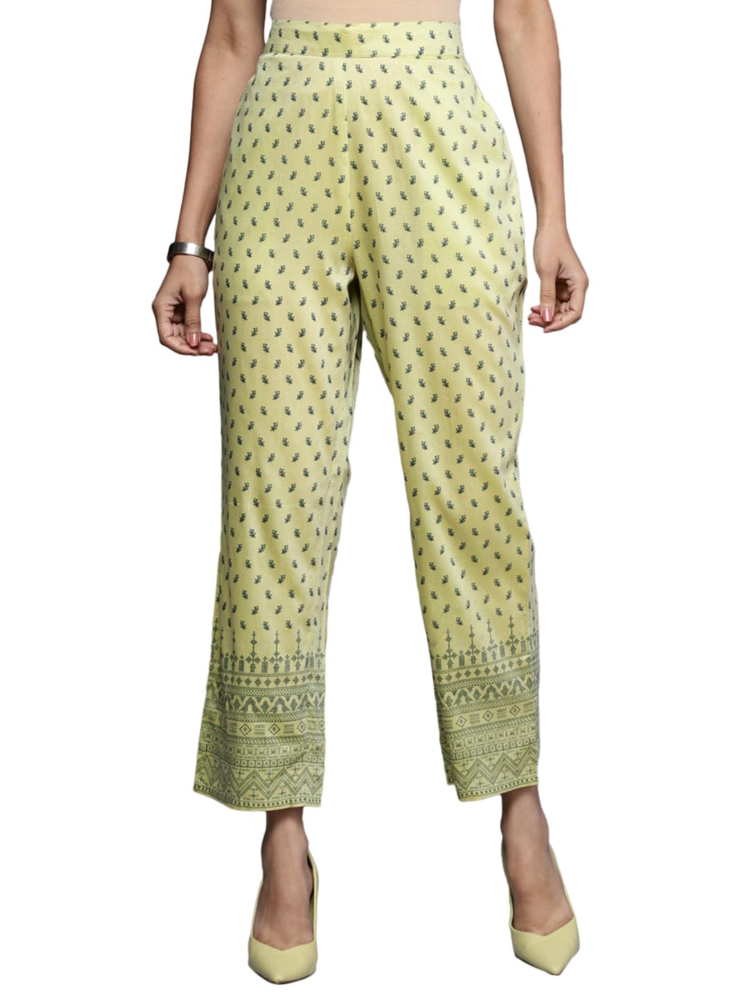 Libas Womens Printed Silk Blend Trousers For Women Olive