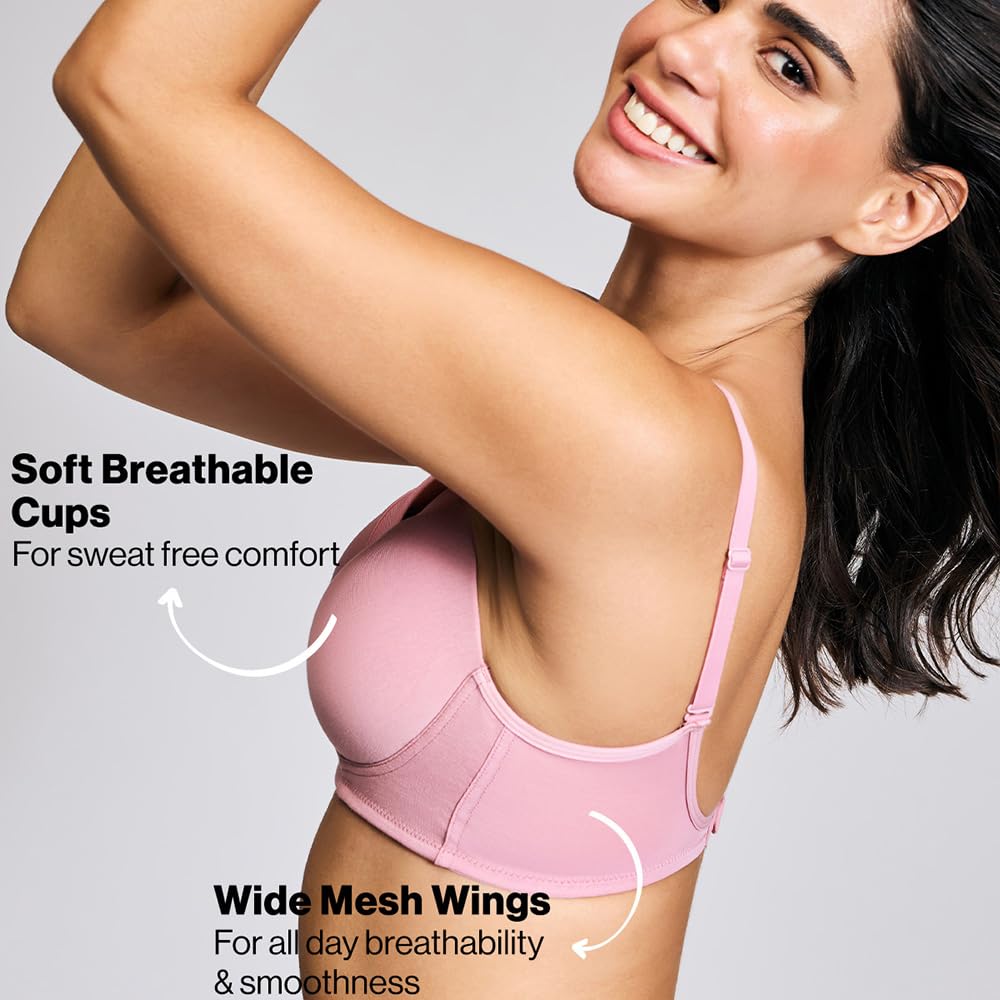 Nykd By Nykaa Iconic Low Back Party Bra For Women, Medium Coverage, Wired, Lightweight With Adjustable Straps - Nyb252, Blush, 3