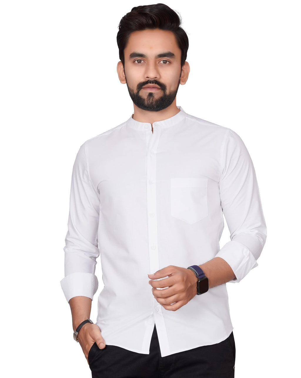 Besix MenS Regular Fit Solid Cotton Shirt | Chinese Collar | Casual | Plain | Branded | Mandarin Collar | Full Sleeve | Summer 