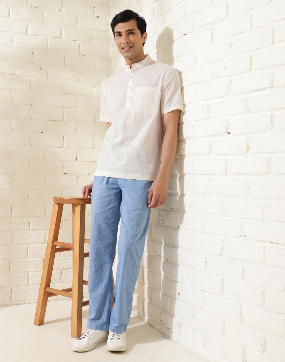 Fabindia MenS Solid Relaxed Fit Shirt (2123224Offwhite_Off White