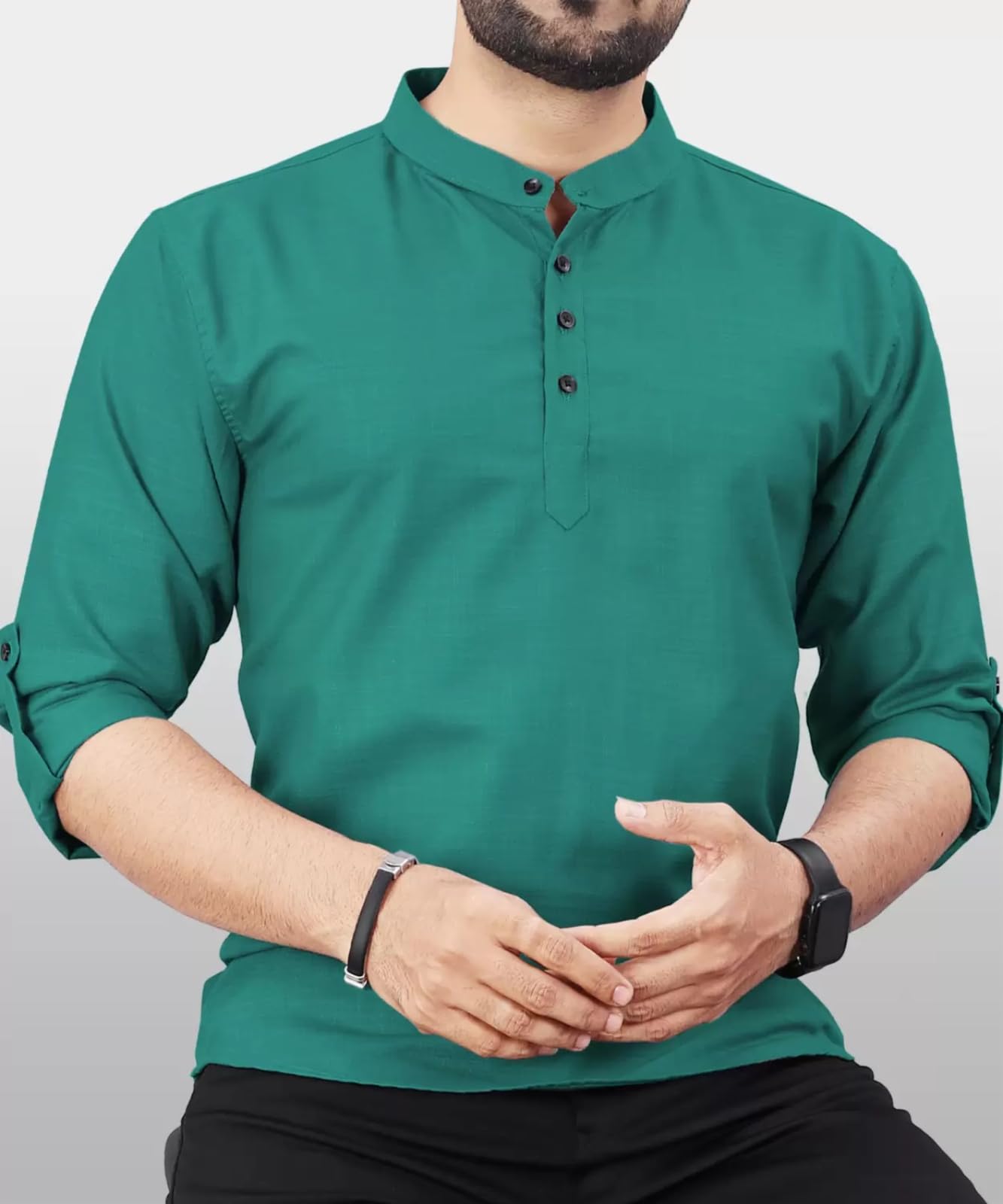 Deemoon MenS Cotton Blend Kurta With Solid Regular Fit Mandarin Collared Neck Full Sleeve And Waist Length | Kurtas For Men | R
