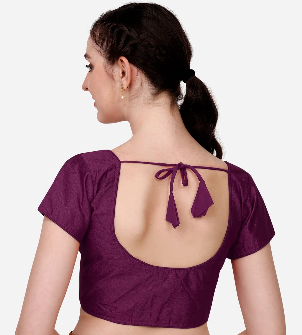 Pujia Mills Womens Phantom Silk Short Sleeves Readymade Saree Blouse